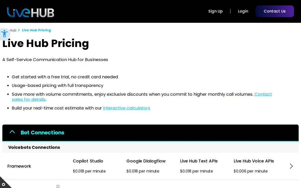 Pricing page of AudioCodes Live Hub