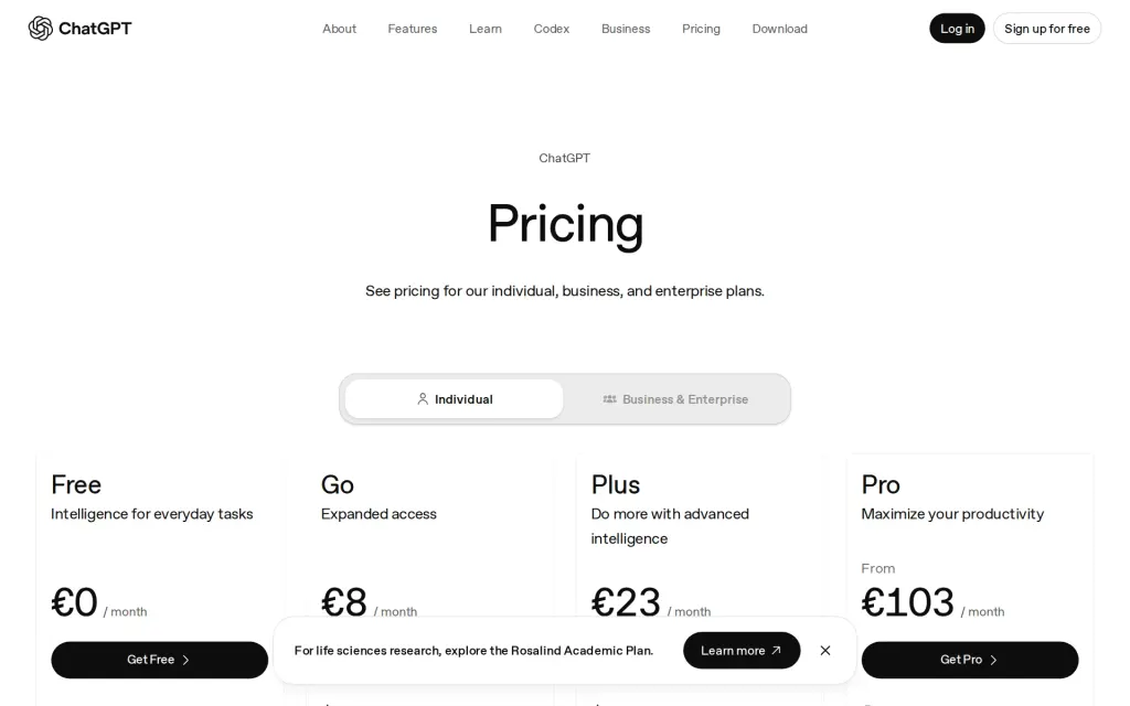 Pricing page of Codex CLI