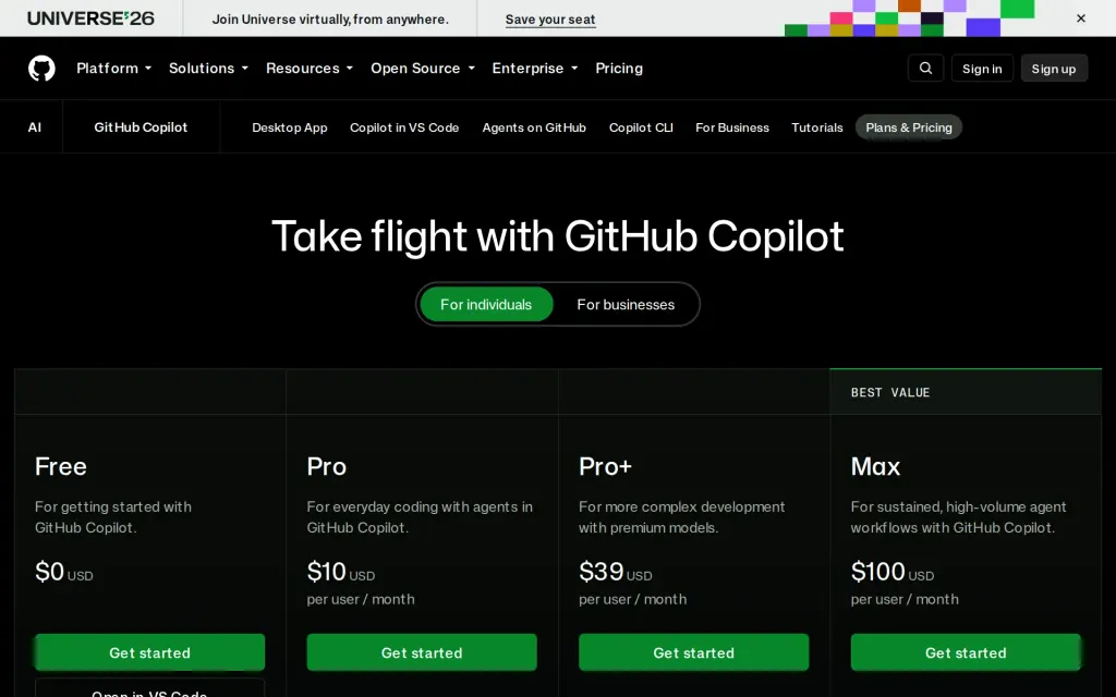 Pricing page of GitHub Copilot CLI