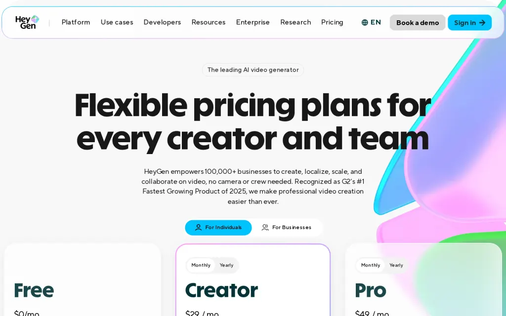 Pricing page of HeyGen
