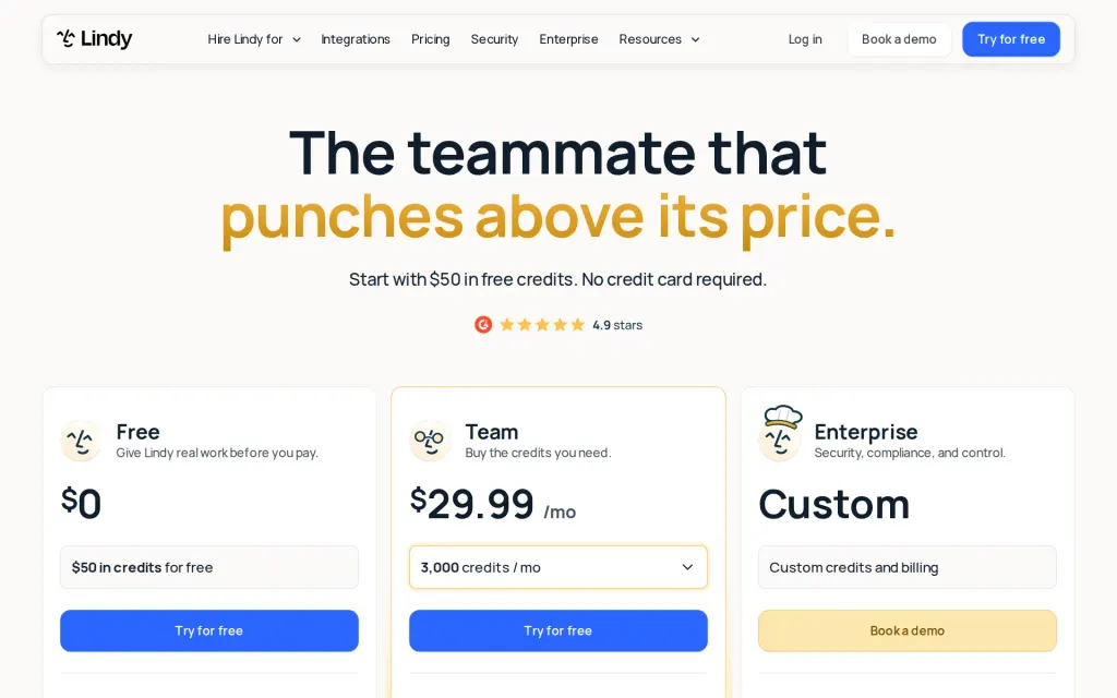Pricing page of Lindy