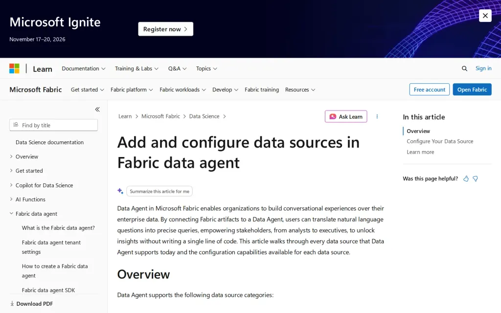 Docs of Microsoft Fabric data agent