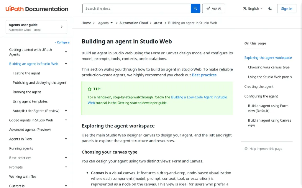 Docs of UiPath Agent Builder