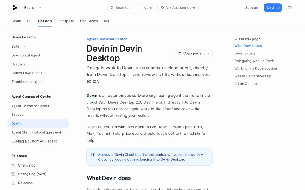 Docs of Devin Desktop
