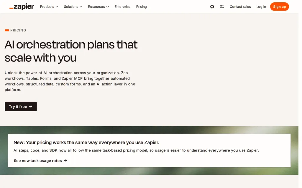 Pricing page of Zapier