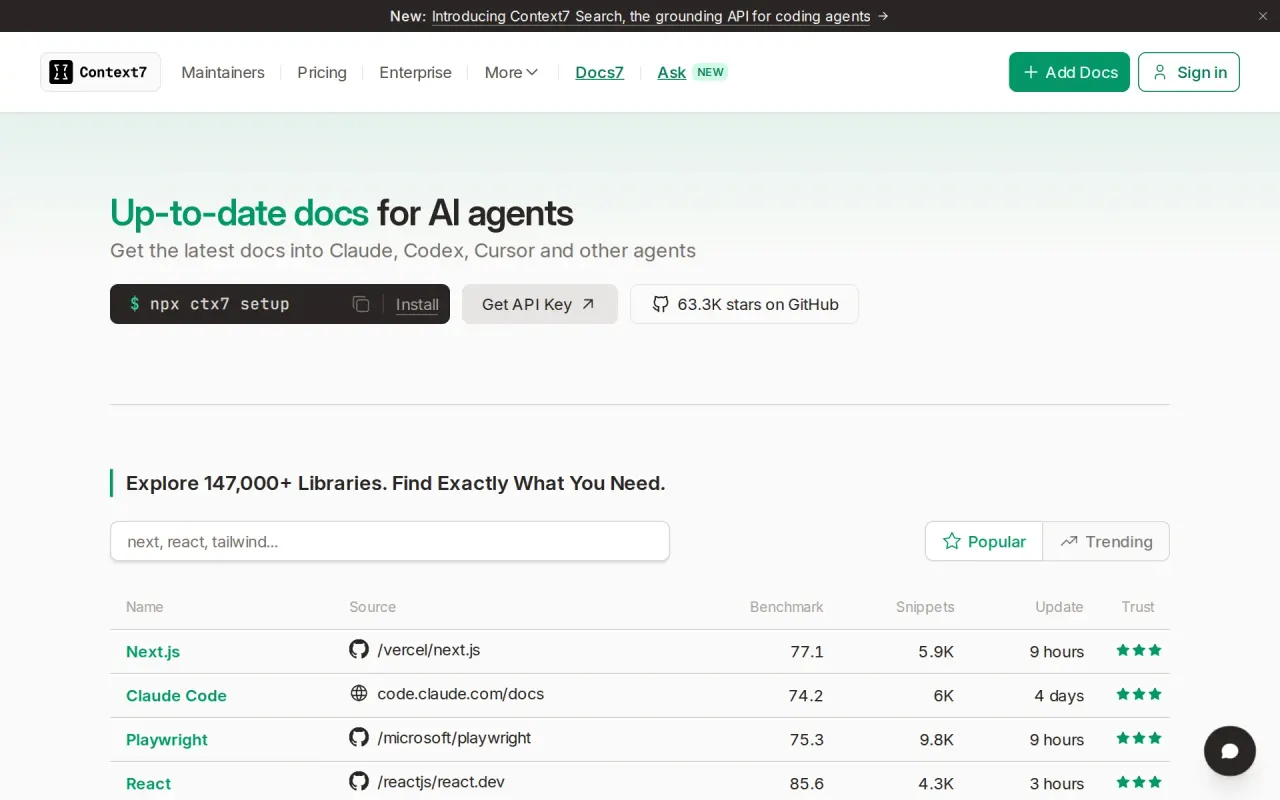 Screenshot of Context7