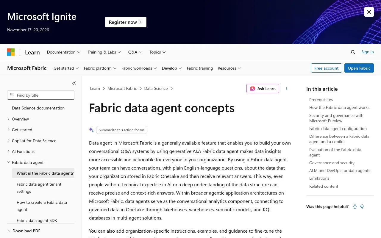 Screenshot of Microsoft Fabric data agent