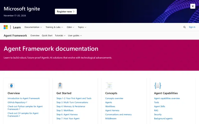 Screenshot of Microsoft Agent Framework