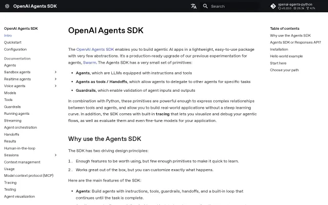 Screenshot of OpenAI Agents SDK (Python)