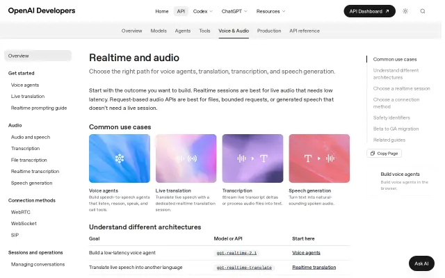 Screenshot of OpenAI Realtime API